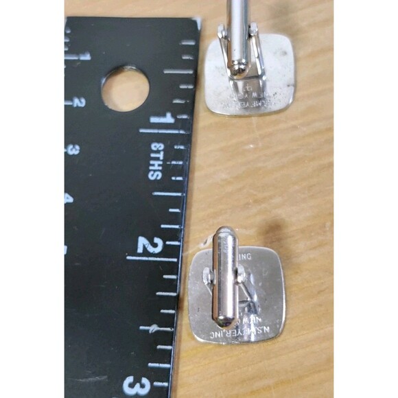 Vtg 925 Sterling Silver Top N.S. Meyer, NY Matte Finish Square Cufflinks - Picture 12 of 12